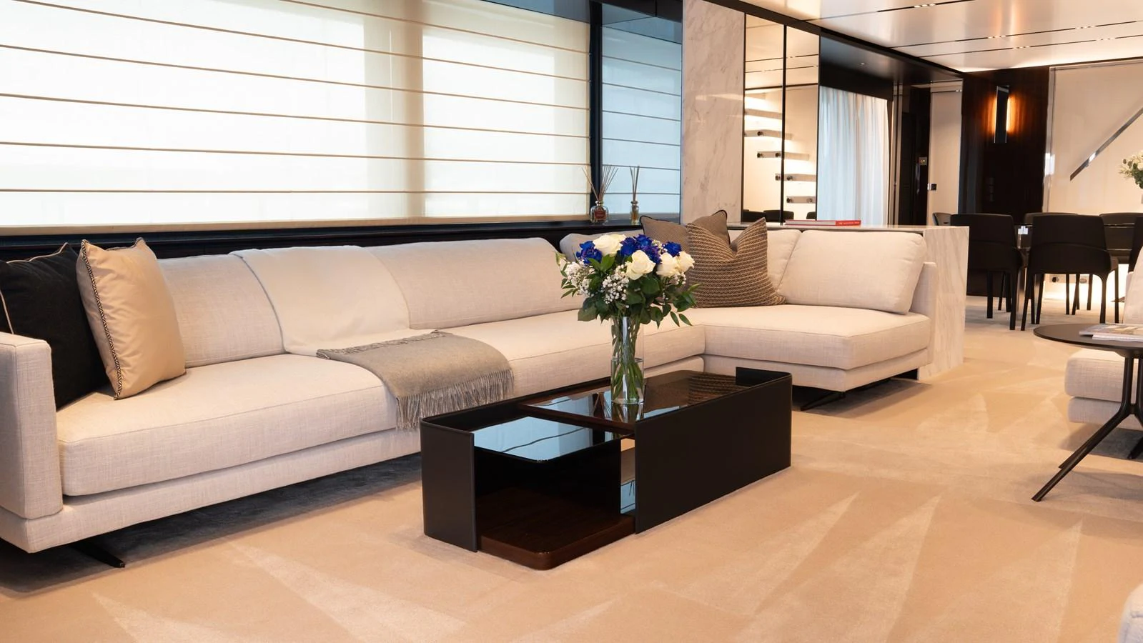 The salon features a spacious and elegant seating area with a modern design. aboard ´LANTE Yacht for Sale