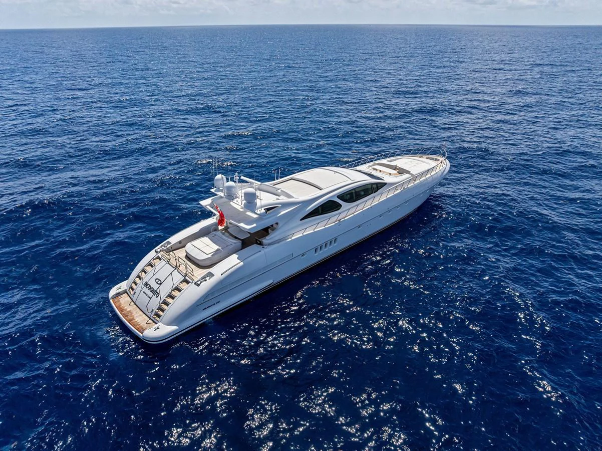 A sleek and modern yacht glides effortlessly over the deep blue sea. aboard INCOGNITO Yacht for Sale