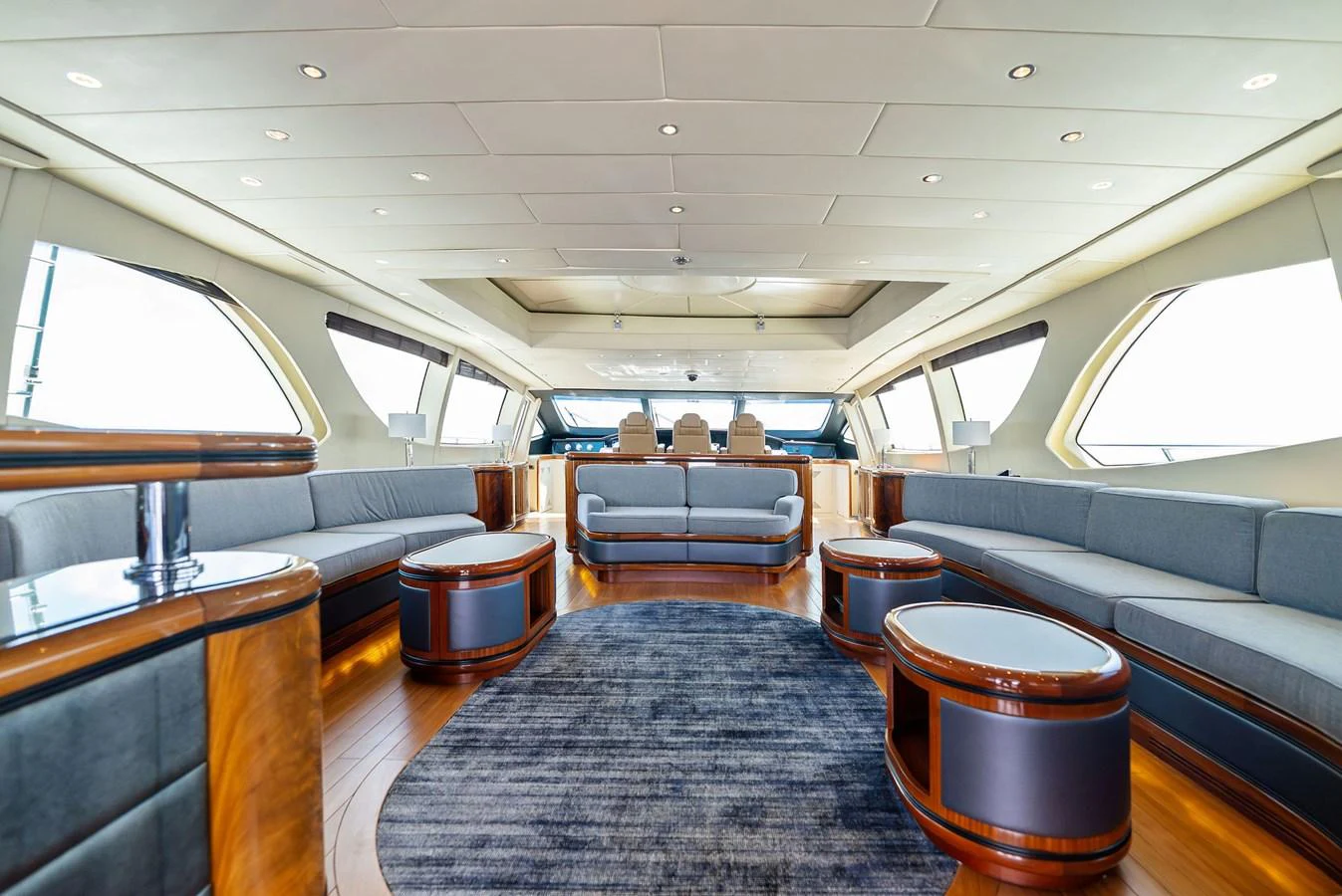 The spacious salon features elegant seating and a modern design, perfect for relaxation and socializing. aboard INCOGNITO Yacht for Sale