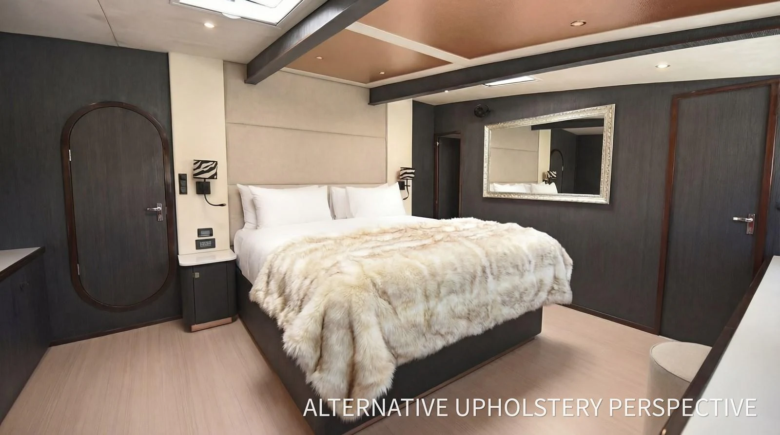 The master stateroom features a luxurious bed with plush bedding and elegant decor. aboard SILHOUETTE 800 Yacht for Sale