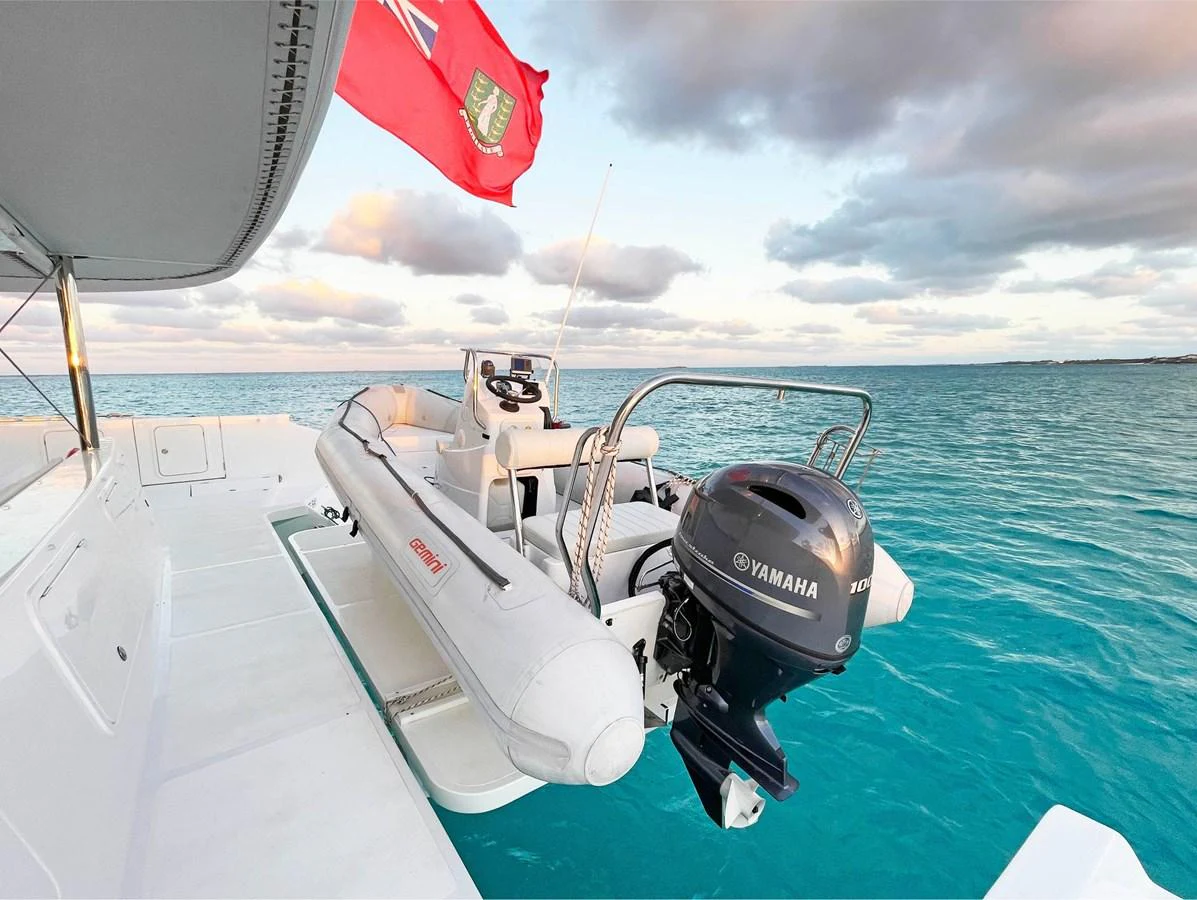 A sleek tender is secured on the yacht's deck, ready for adventures on the water. aboard SILHOUETTE 800 Yacht for Sale
