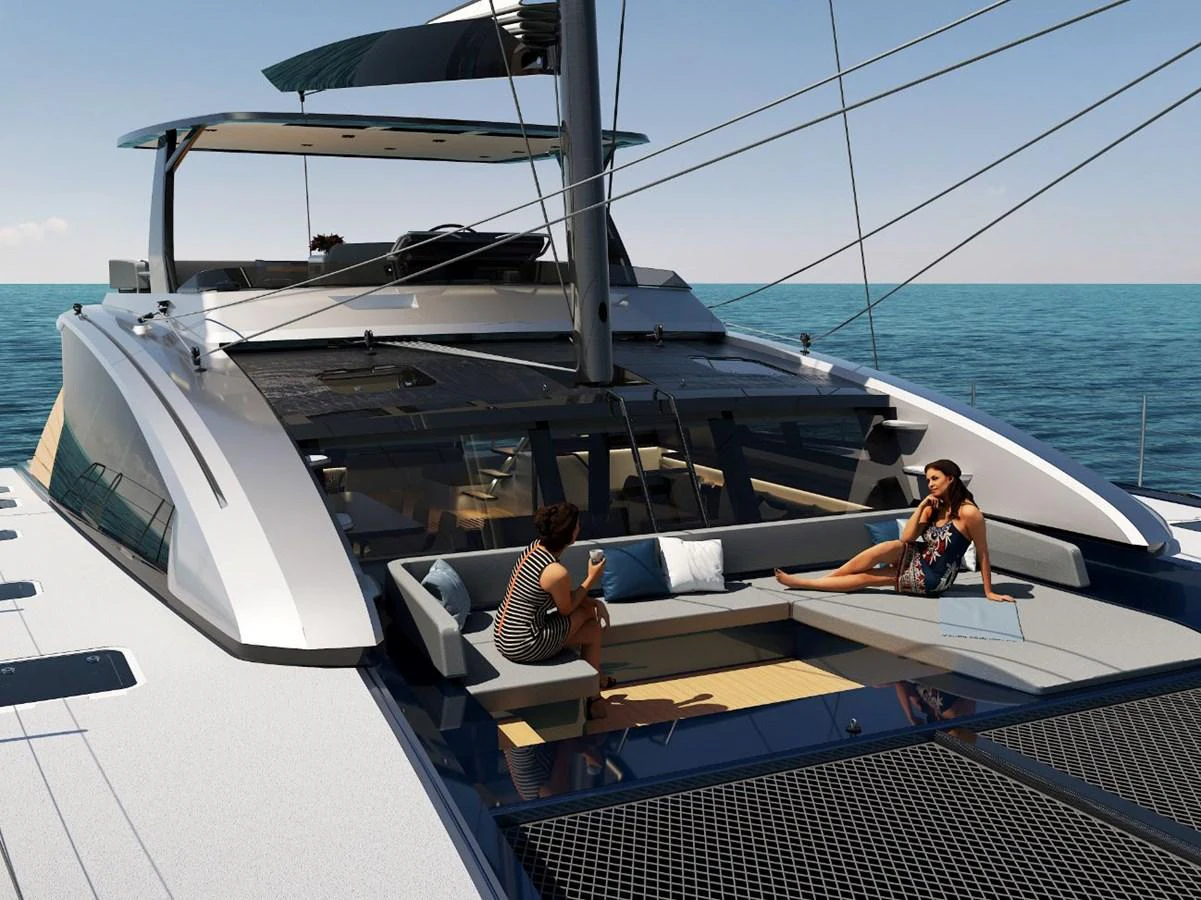 The flybridge offers a luxurious space for relaxation with ample seating and stunning ocean views. aboard AIR YACHT Yacht for Sale