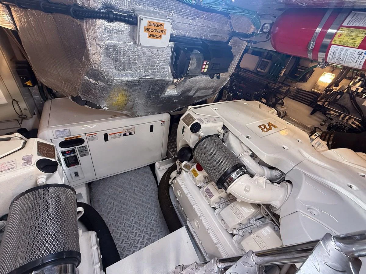The engine room showcases powerful and well-maintained machinery, ensuring reliable performance. aboard M/Y MIEL Yacht for Sale