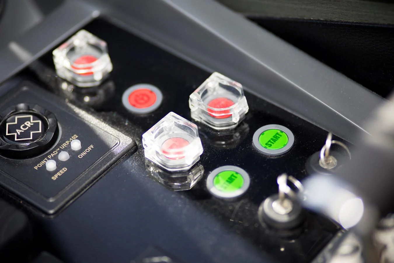 A close-up view of the yacht's control panel showcasing various buttons and switches. aboard BK ONE Yacht for Sale