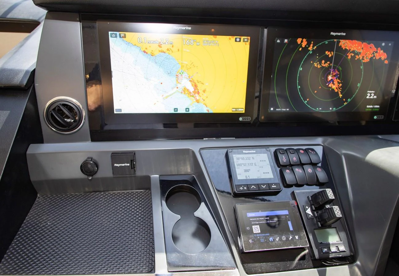 The helm features advanced navigation and control systems for a seamless sailing experience. aboard BK ONE Yacht for Sale