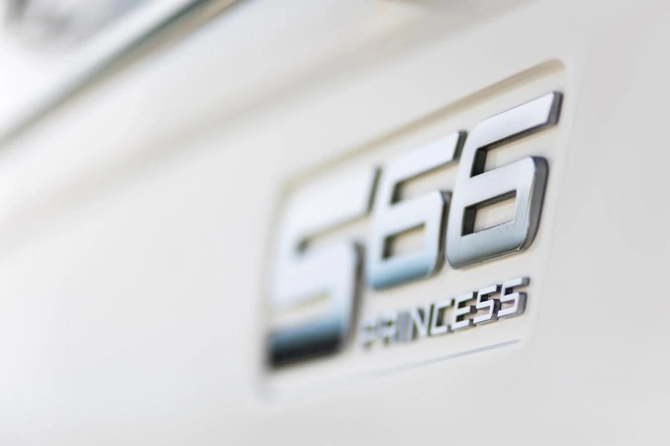 A close-up of the yacht's model name and brand emblem. aboard BK ONE Yacht for Sale