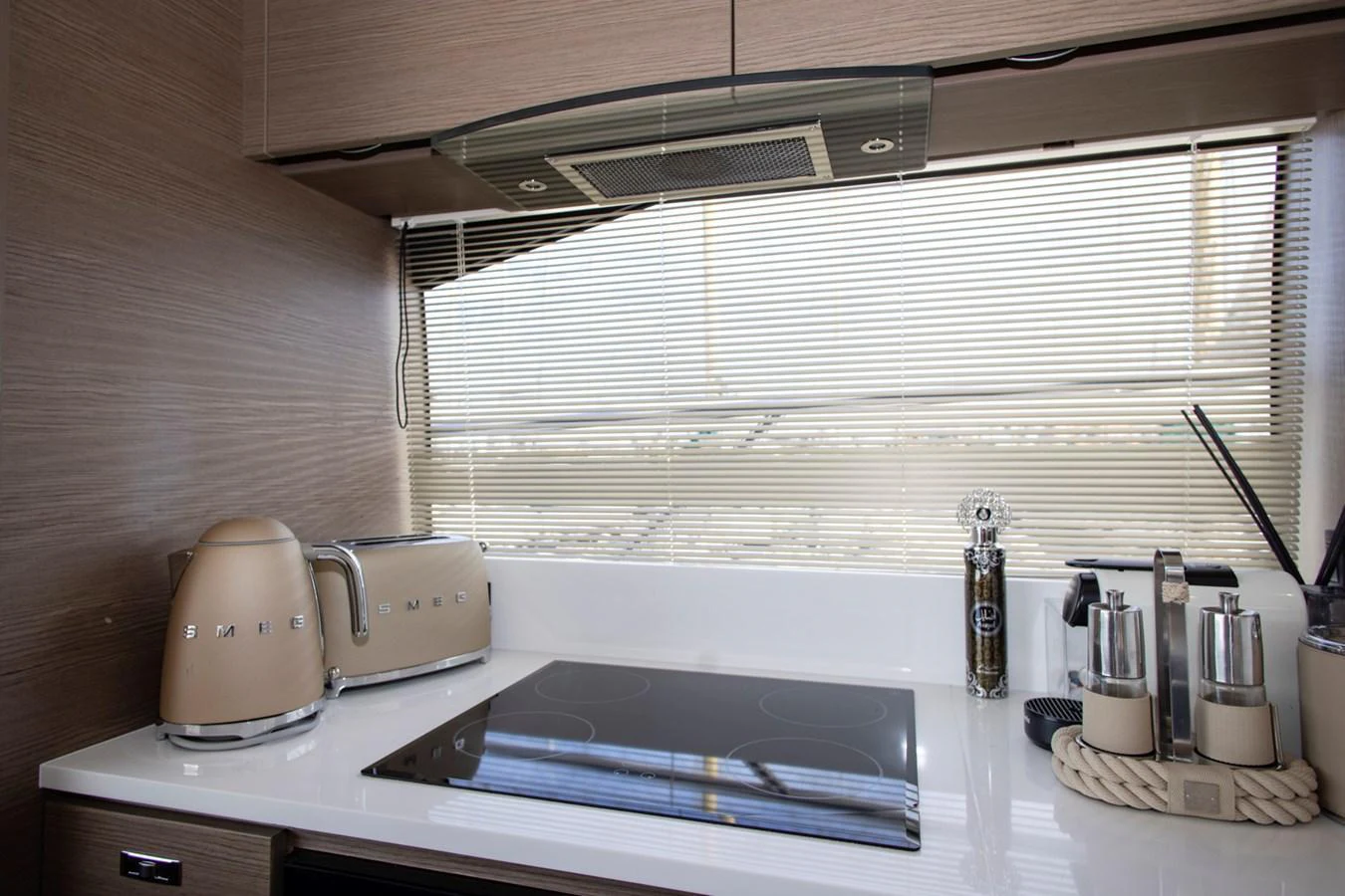 The galley features modern appliances and sleek design elements. aboard BK ONE Yacht for Sale