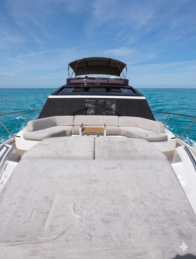 The yacht's sundeck offers a spacious and inviting area for relaxation with stunning ocean views. aboard BK ONE Yacht for Sale
