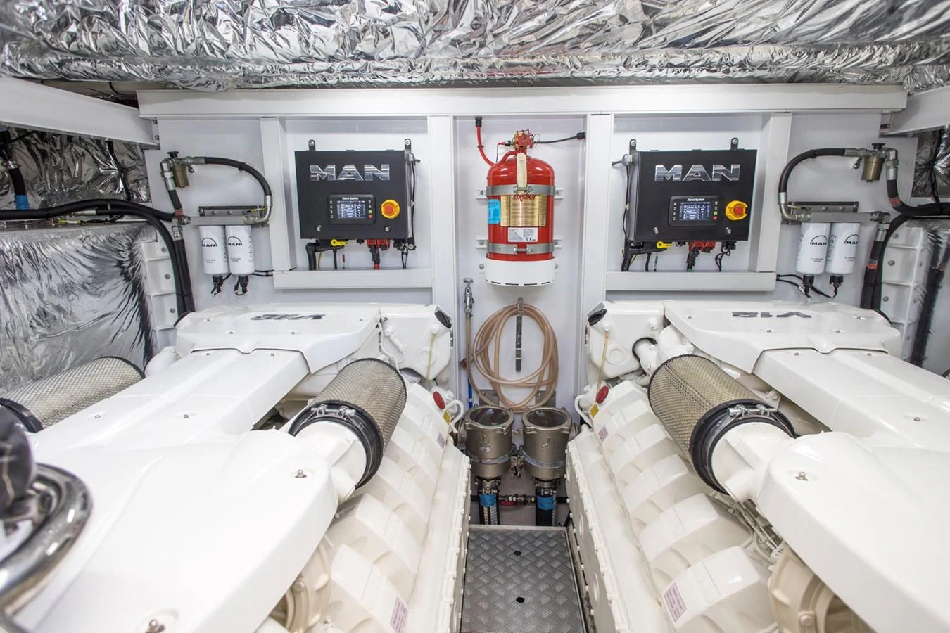 The engine room showcases powerful machinery and advanced equipment. aboard BK ONE Yacht for Sale