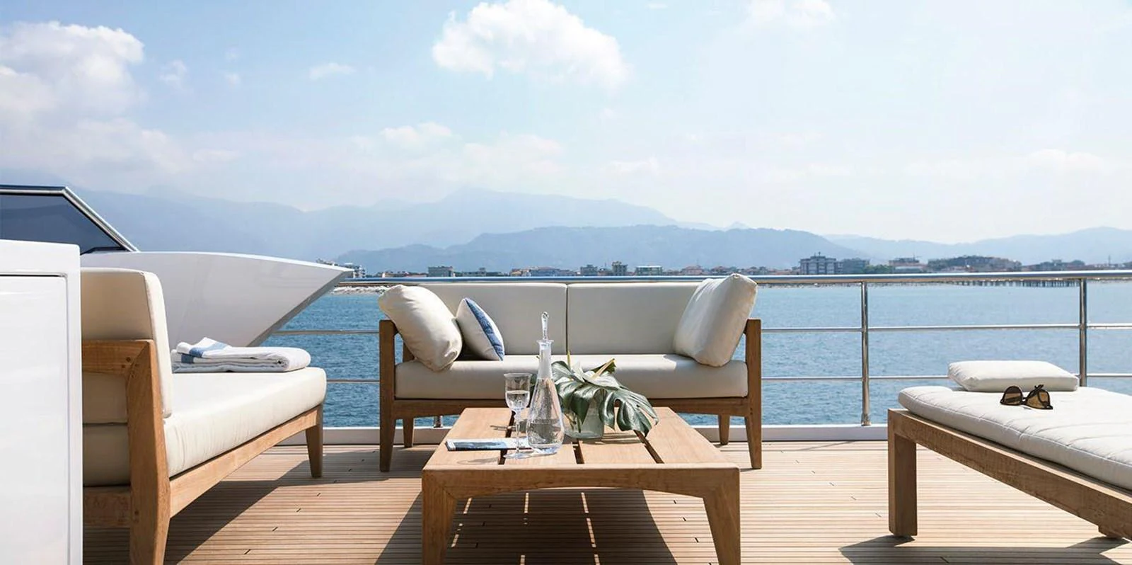 The sundeck offers a serene setting with comfortable seating and stunning sea views. aboard PANTERA Yacht for Sale