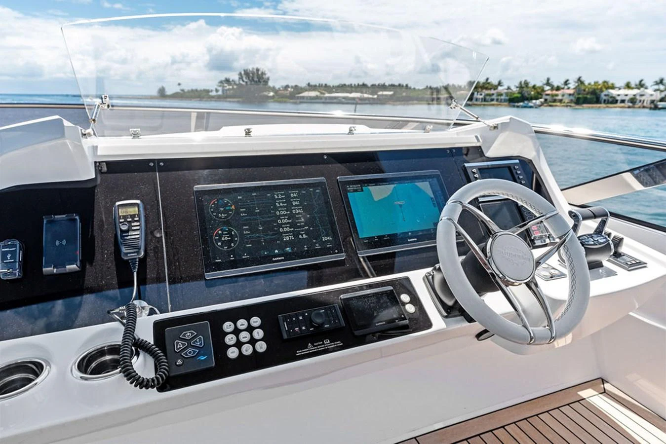 The helm station offers advanced navigation technology and a sleek, modern design. aboard DOLCE FAR NIENTE Yacht for Sale
