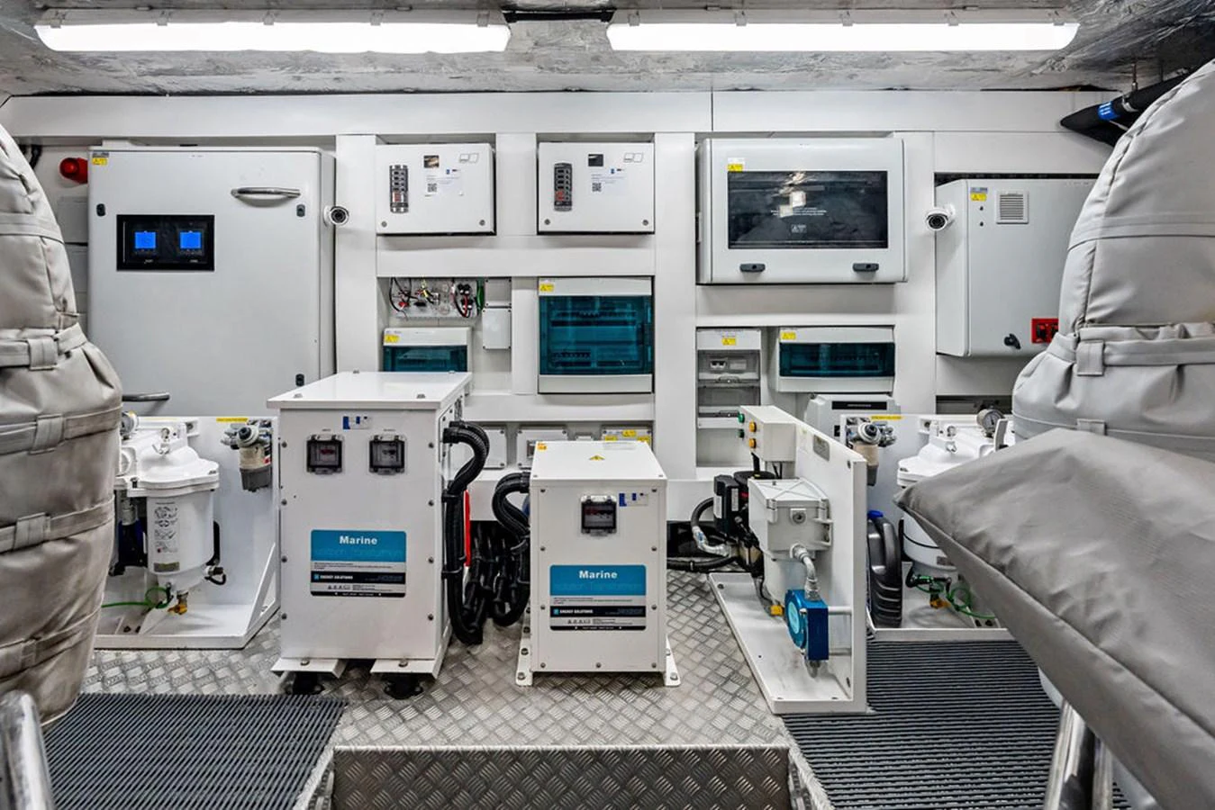 The yacht's engine room showcases advanced machinery and well-organized systems. aboard DOLCE FAR NIENTE Yacht for Sale