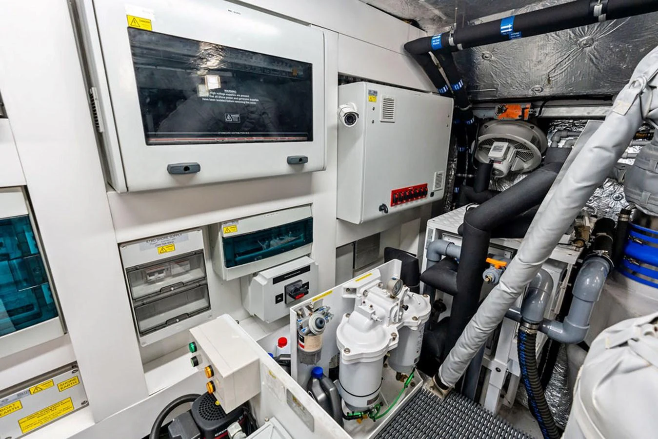 The image showcases the yacht's well-organized engine room with advanced machinery and equipment. aboard DOLCE FAR NIENTE Yacht for Sale