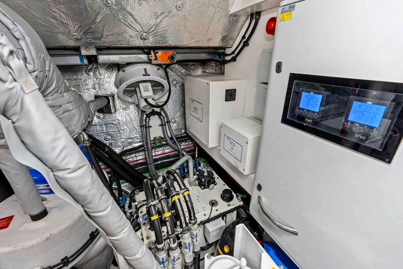 The image showcases the yacht's well-organized and high-tech engine room. aboard DOLCE FAR NIENTE Yacht for Sale
