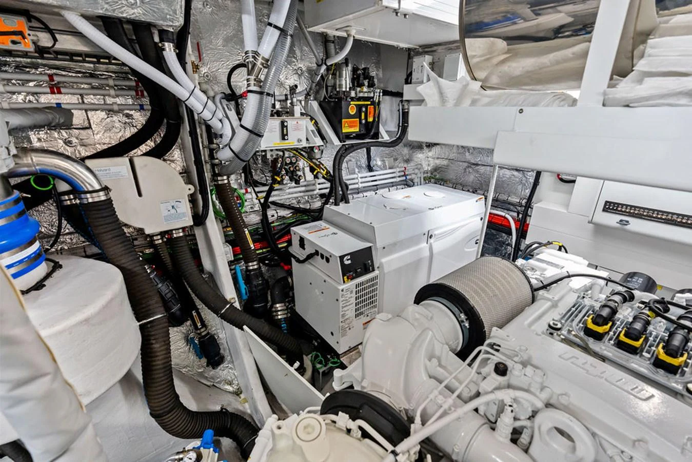 The image showcases the meticulously organized engine room of the yacht, highlighting its advanced machinery and systems. aboard DOLCE FAR NIENTE Yacht for Sale