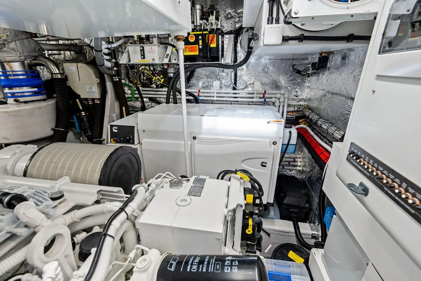The image showcases the well-organized and high-tech engine room of the yacht. aboard DOLCE FAR NIENTE Yacht for Sale