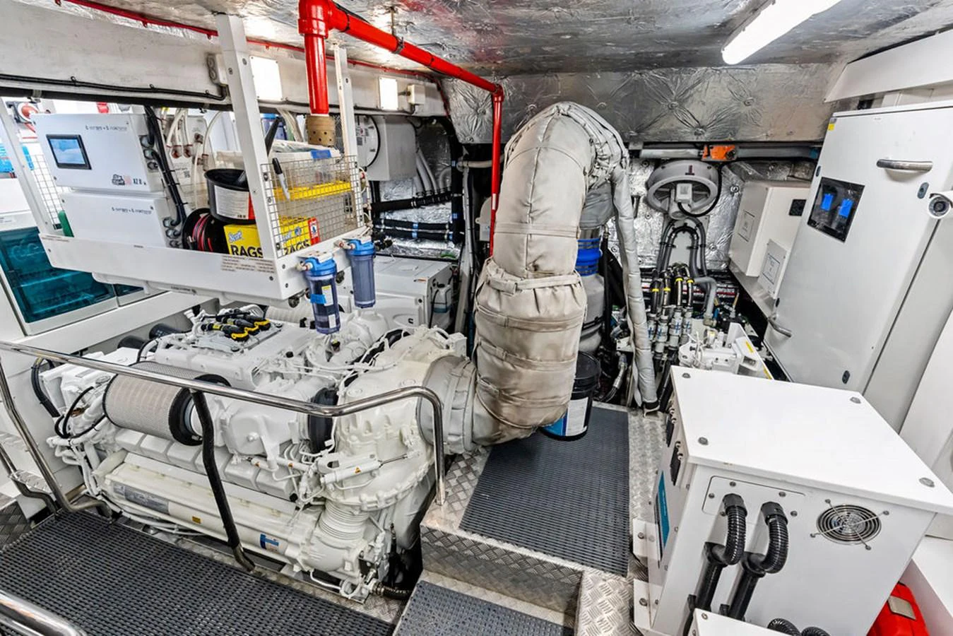 The engine room is equipped with advanced machinery and well-organized systems. aboard DOLCE FAR NIENTE Yacht for Sale