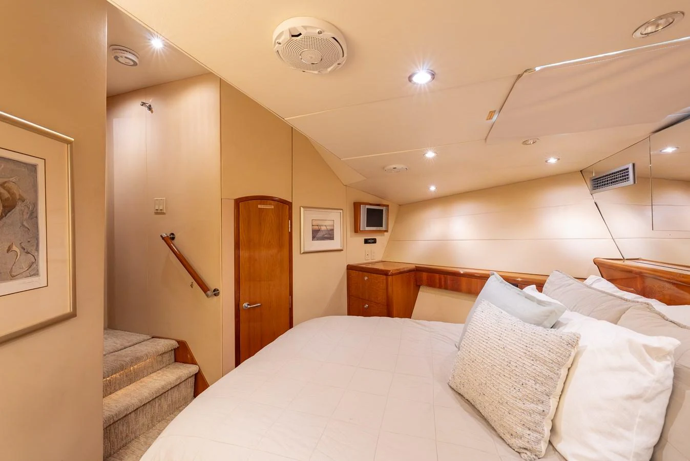 The stateroom offers a cozy and inviting atmosphere with plush bedding and elegant decor. aboard HAVILAH Yacht for Sale