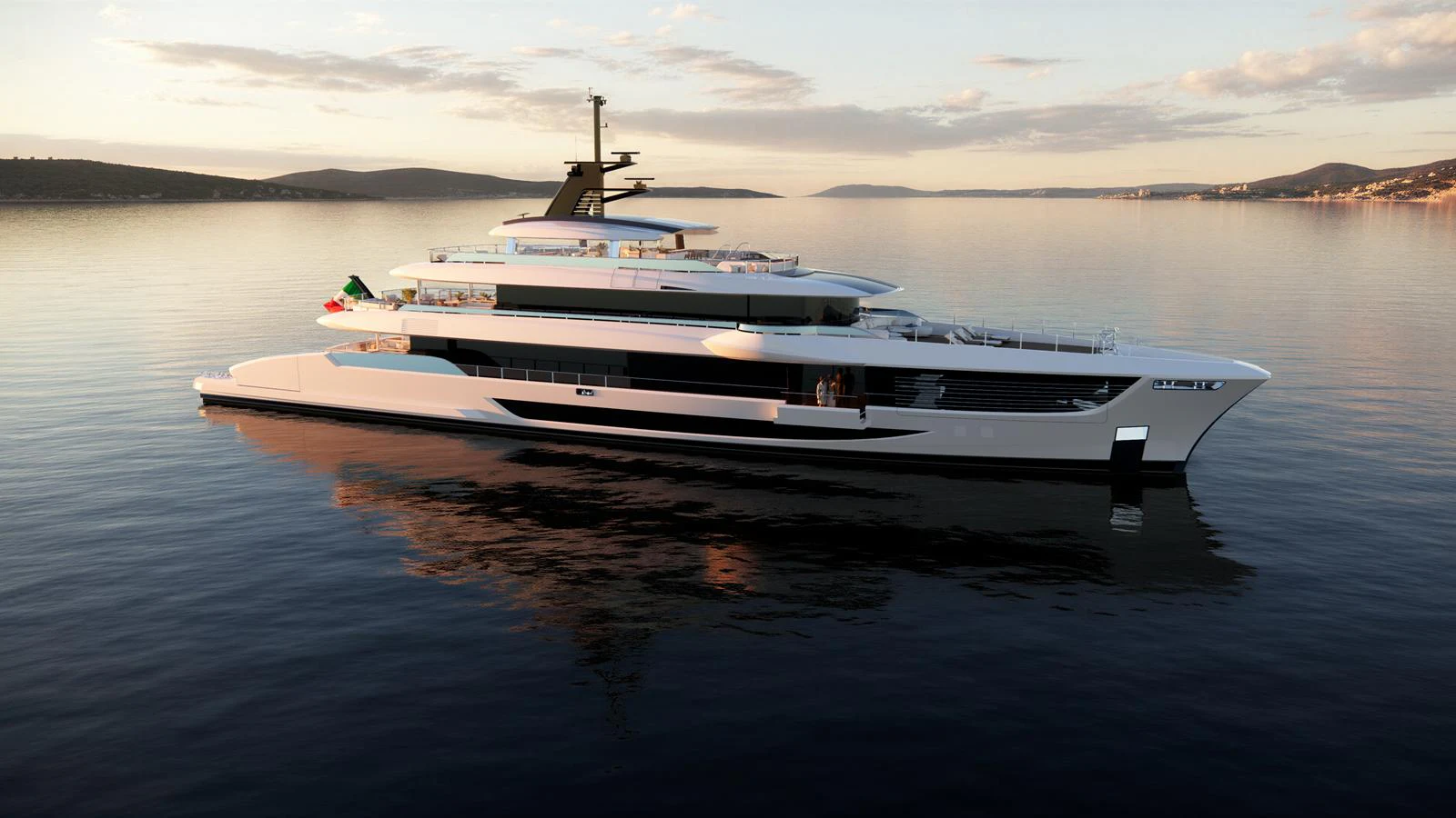 A sleek and modern yacht glides gracefully on calm waters at sunset. aboard NUVOLARI LENARD 52 PLUS Yacht for Sale