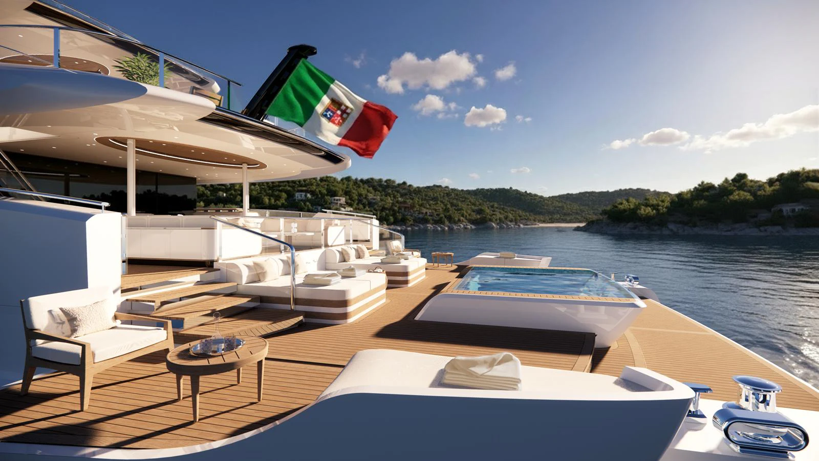 The aft deck features luxurious seating and a jacuzzi, perfect for relaxation with stunning views. aboard NUVOLARI LENARD 52 PLUS Yacht for Sale