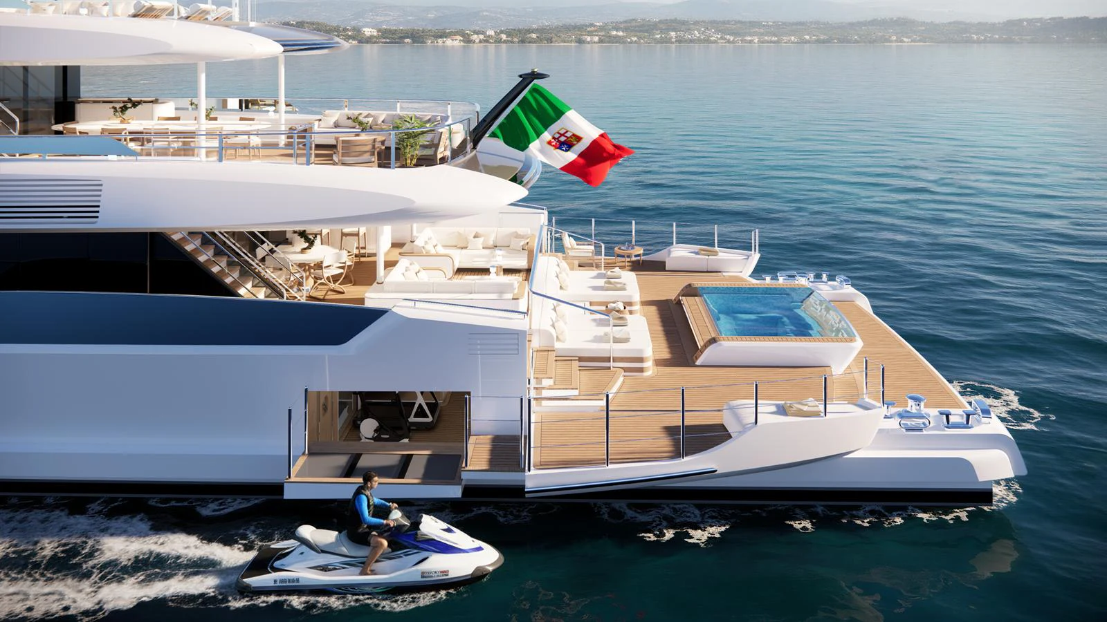 The yacht's aft deck features a luxurious pool and ample lounging space, perfect for relaxation on the water. aboard NUVOLARI LENARD 52 PLUS Yacht for Sale