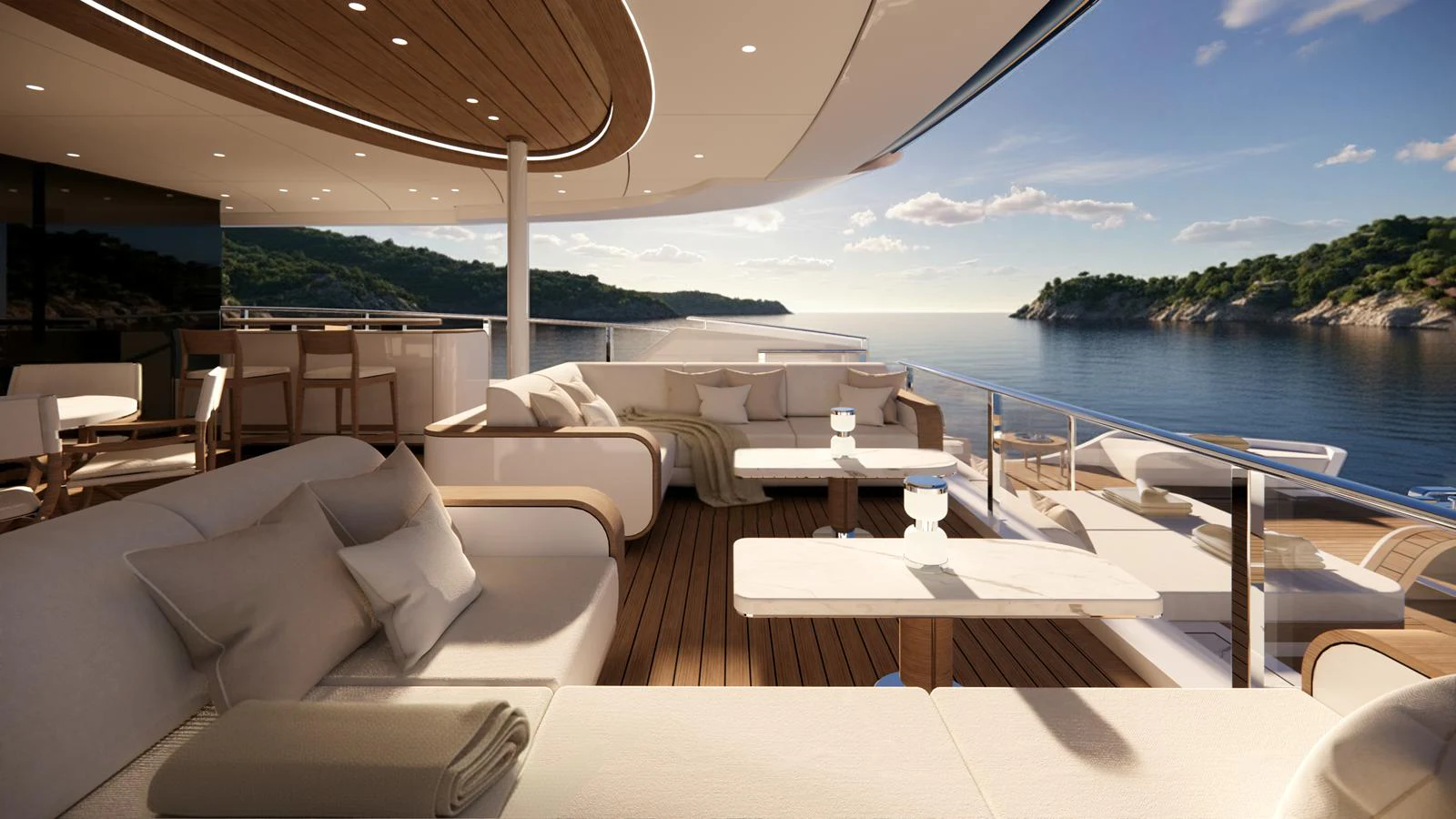 The aft deck offers a luxurious and spacious lounging area with stunning views of the surrounding waters. aboard NUVOLARI LENARD 52 PLUS Yacht for Sale