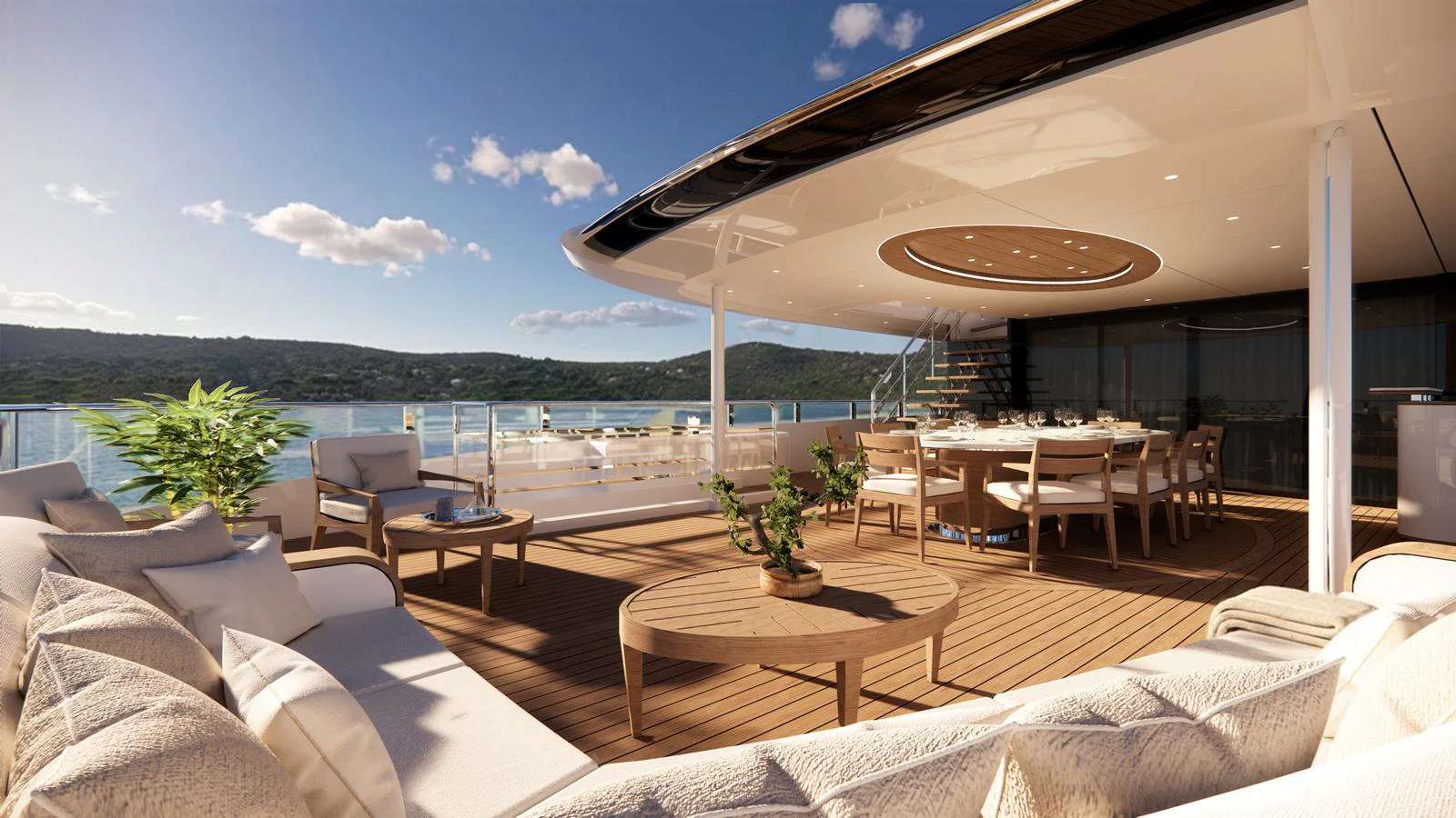 The aft deck offers a luxurious outdoor lounging and dining area with stunning views. aboard NUVOLARI LENARD 52 PLUS Yacht for Sale