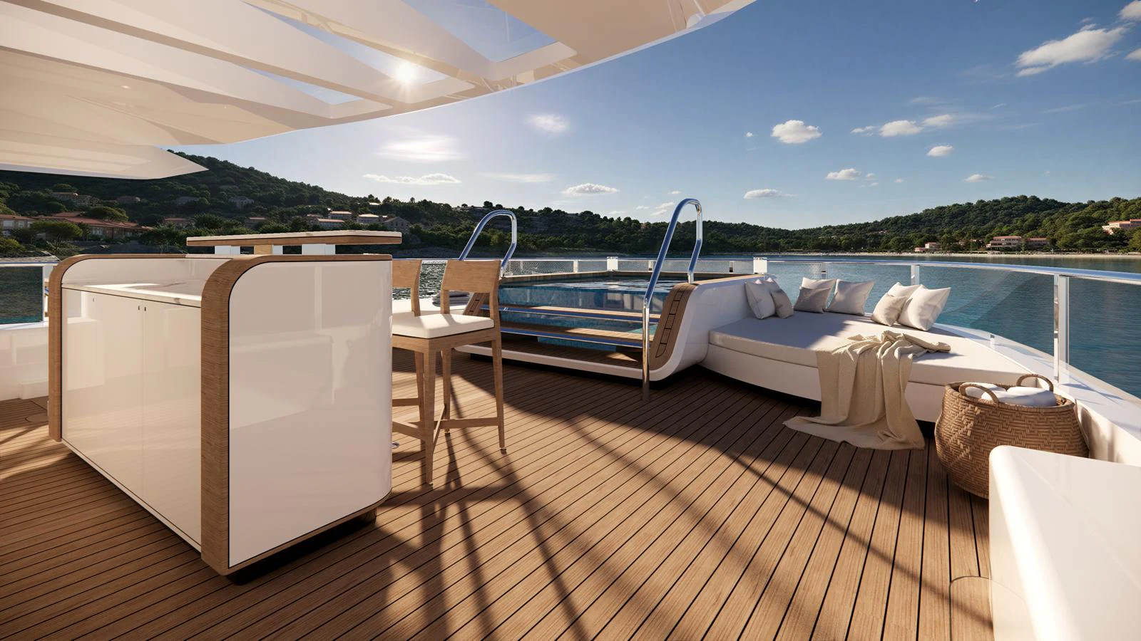 The aft deck offers a luxurious outdoor space with comfortable seating and stunning views. aboard NUVOLARI LENARD 52 PLUS Yacht for Sale