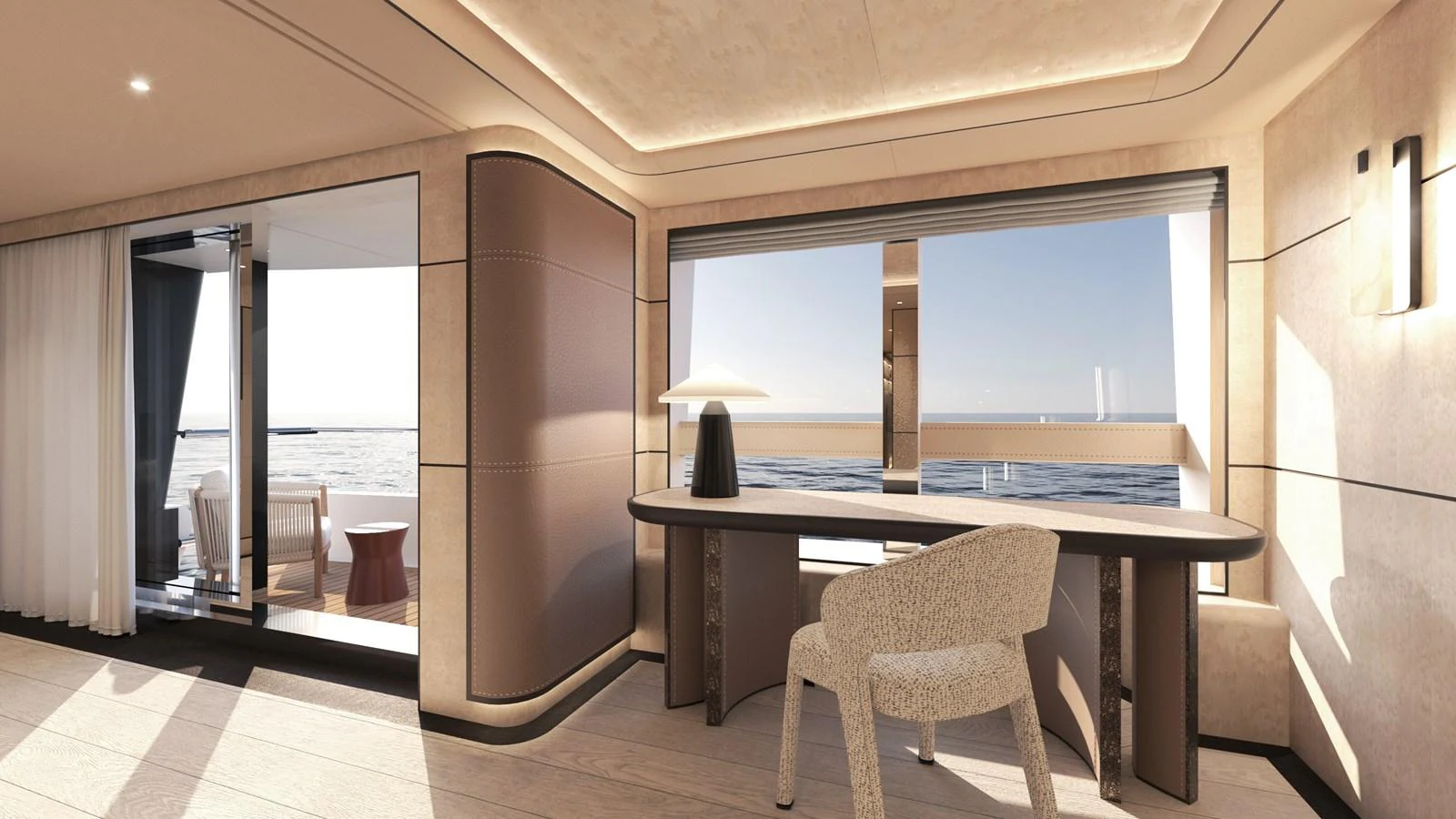 The yacht's interior features a stylish and modern design with large windows offering stunning sea views. aboard NUVOLARI LENARD 52 PLUS Yacht for Sale