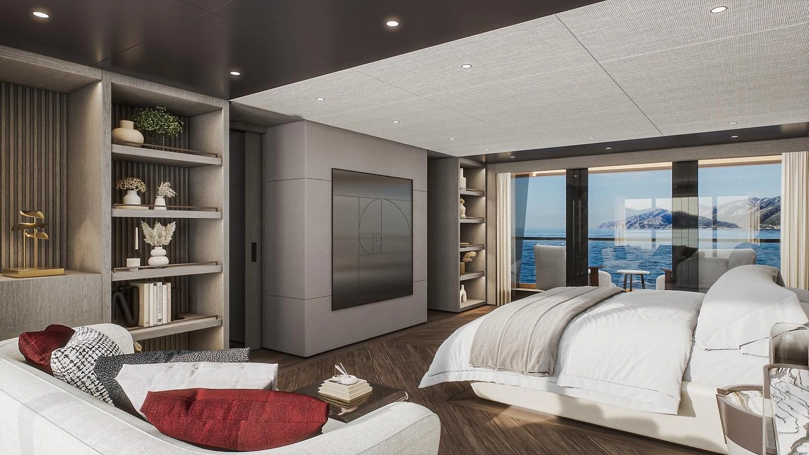 The master stateroom offers a luxurious and spacious retreat with stunning ocean views. aboard PETRA Yacht for Sale