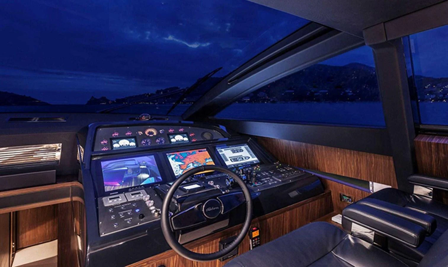 The helm station features advanced navigation equipment and luxurious finishes, offering a commanding view of the surroundings. aboard ANTIOXIDANT Yacht for Sale