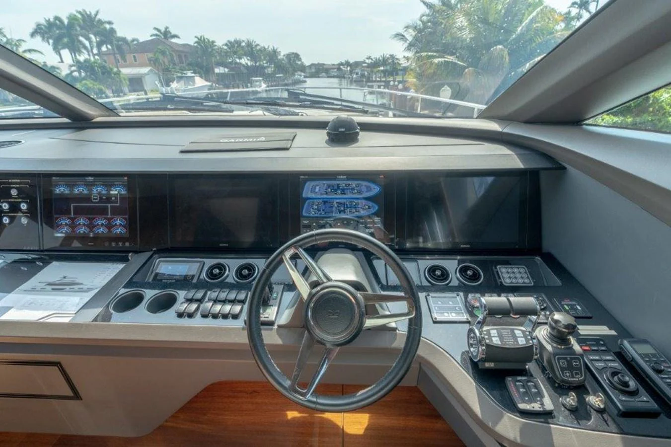 The helm station offers a sophisticated and modern control area with advanced navigation equipment. aboard KAOS Yacht for Sale