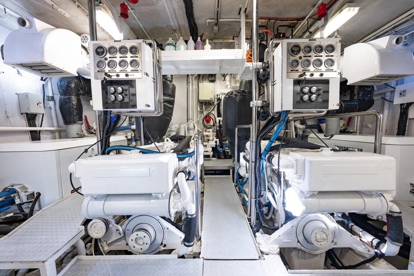 The engine room showcases the yacht's powerful and meticulously maintained machinery. aboard PASSAGE Yacht for Sale