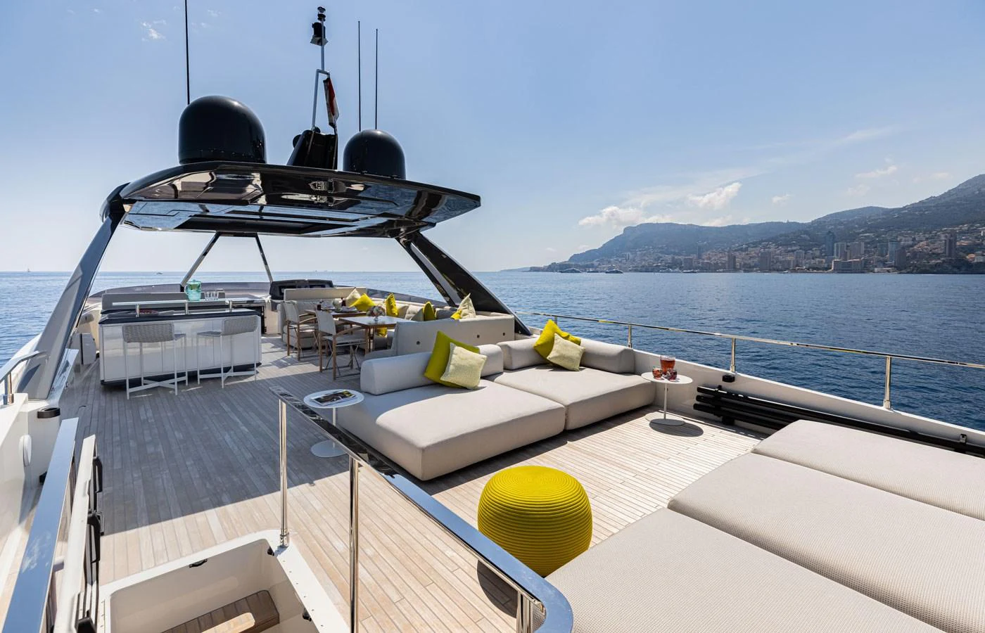 The sundeck offers luxurious lounging areas with stunning sea views. aboard ALEGRIA II Yacht for Sale
