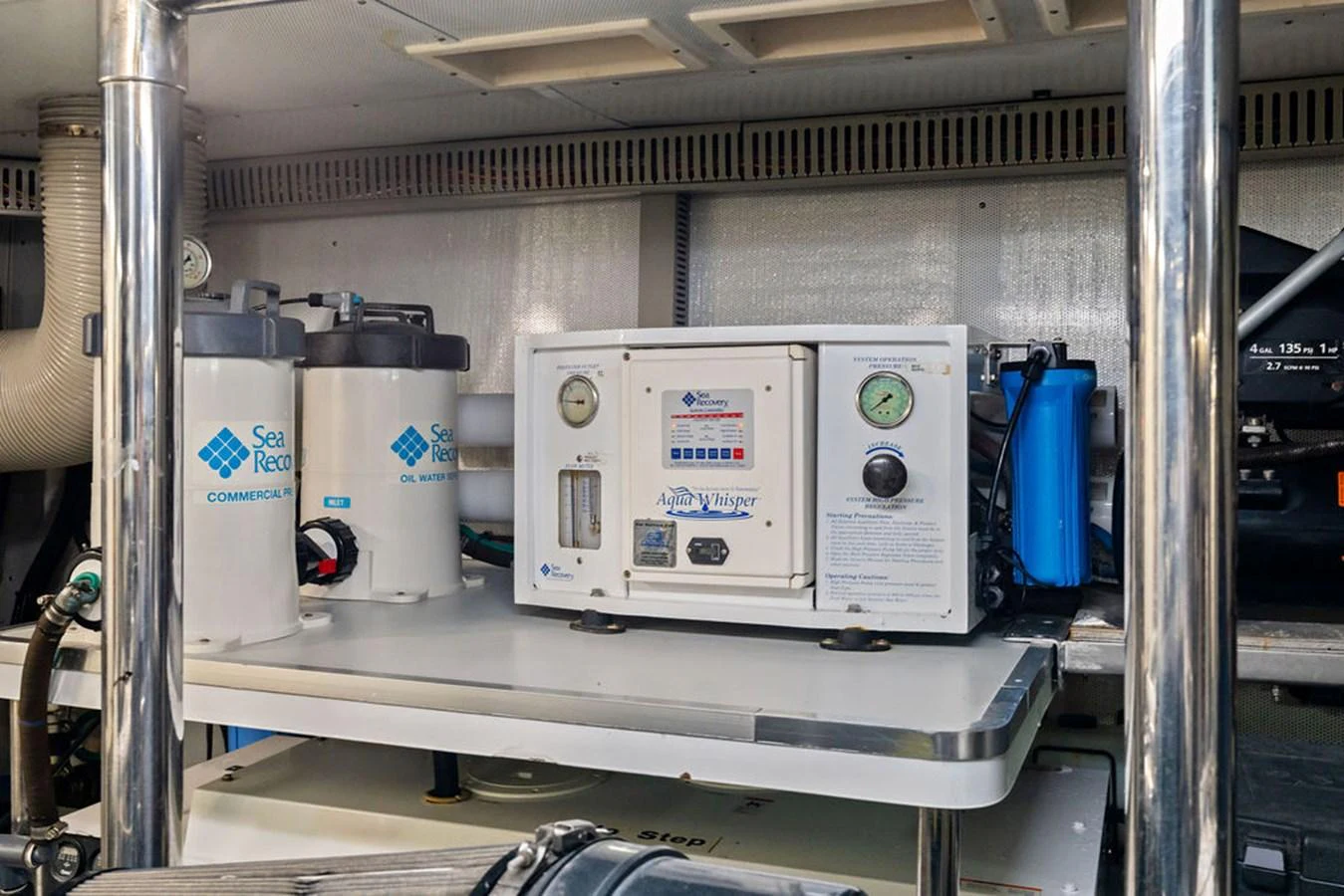 The image showcases a detailed view of the yacht's water filtration and purification system. aboard BABE Yacht for Sale