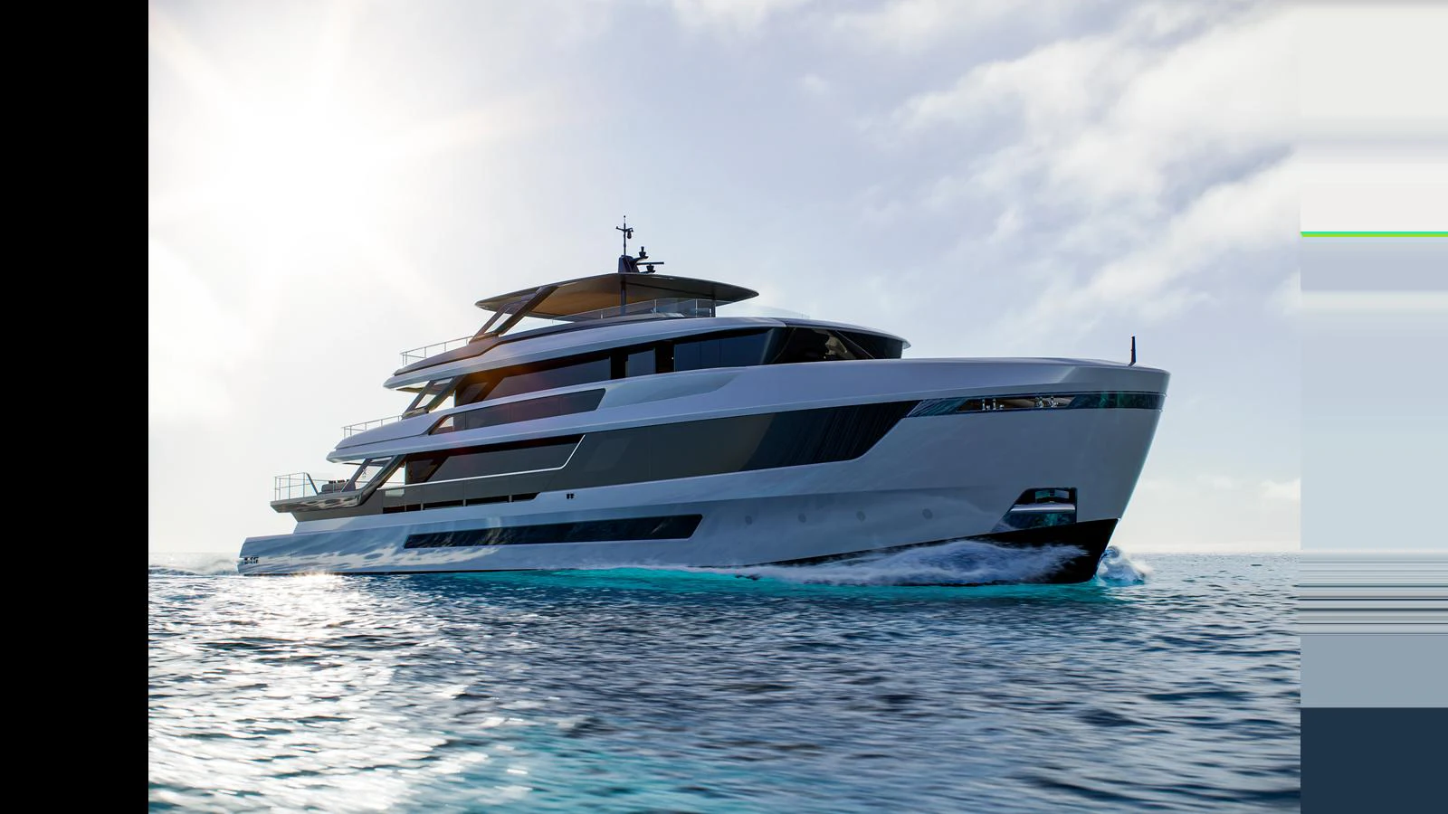 A sleek, modern yacht glides through the water under a bright sky. aboard X130 TRIPLEX Yacht for Sale