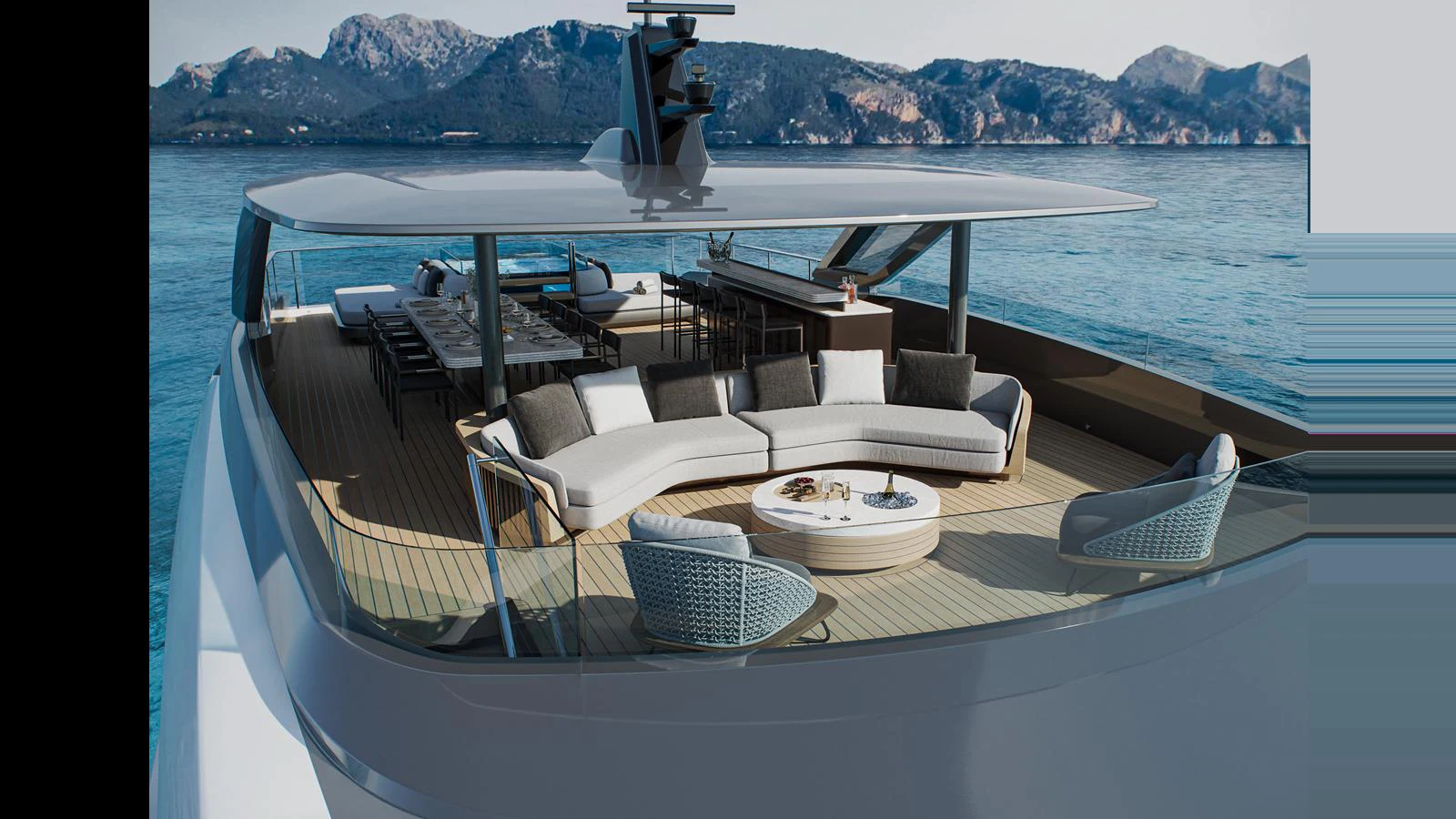 The flybridge offers a spacious and stylish outdoor living area with comfortable seating and stunning views. aboard X130 TRIPLEX Yacht for Sale