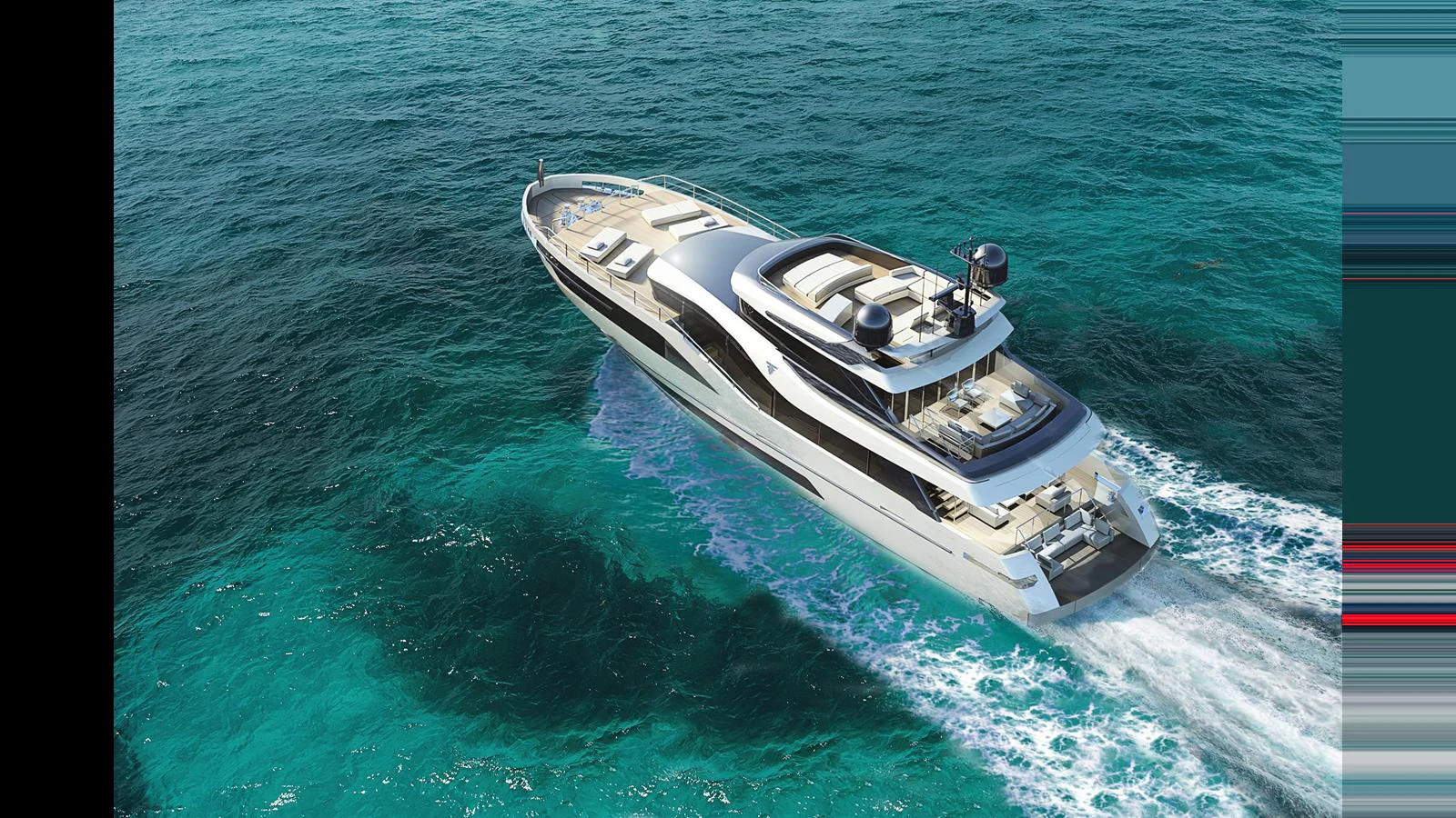 A sleek and modern yacht cruises through clear turquoise waters, showcasing its luxurious design and spacious decks. aboard 91' FILIPPETTI NEVETTA 28 Yacht for Sale