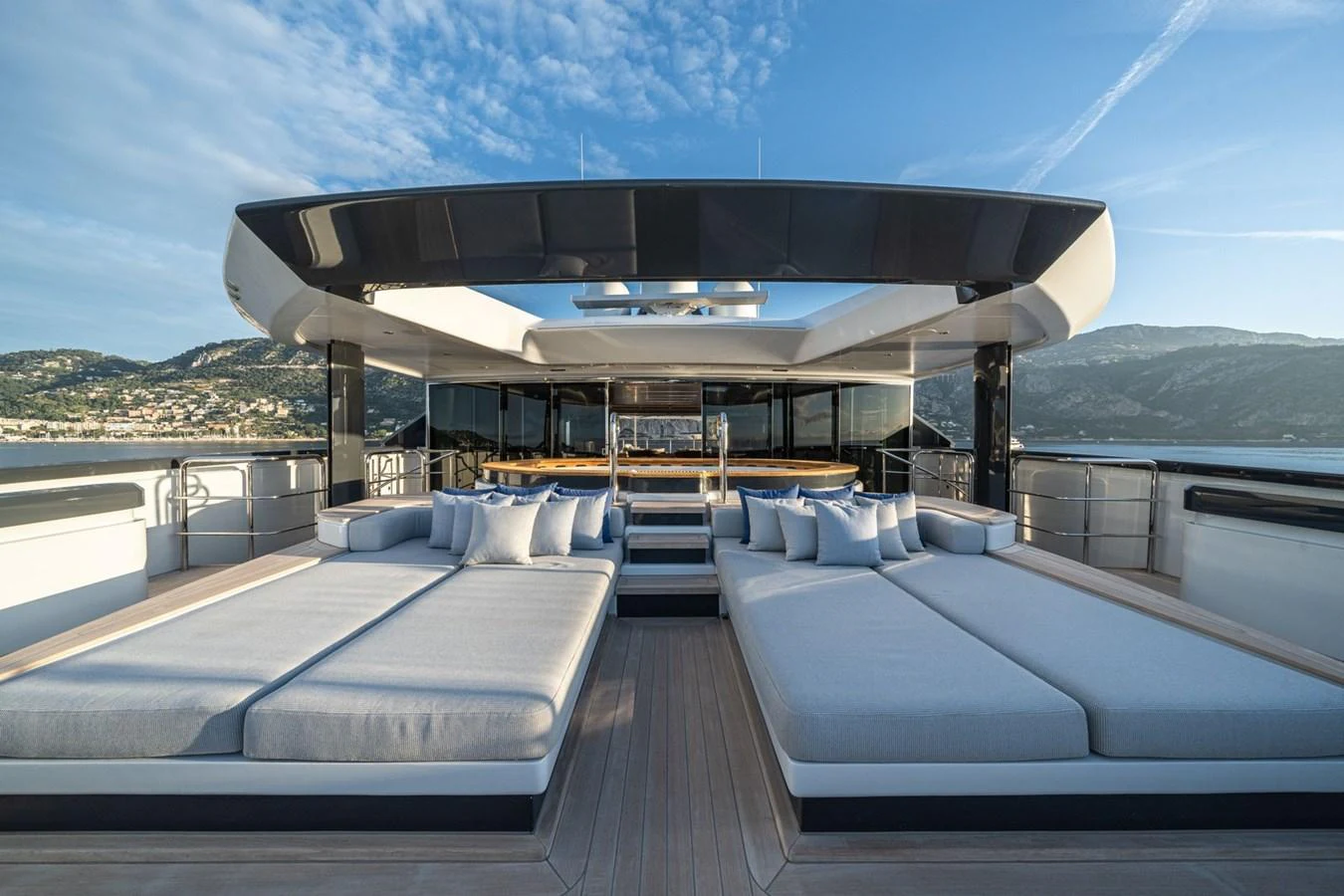 The sundeck offers luxurious lounging areas with expansive views. aboard MALIA Yacht for Sale