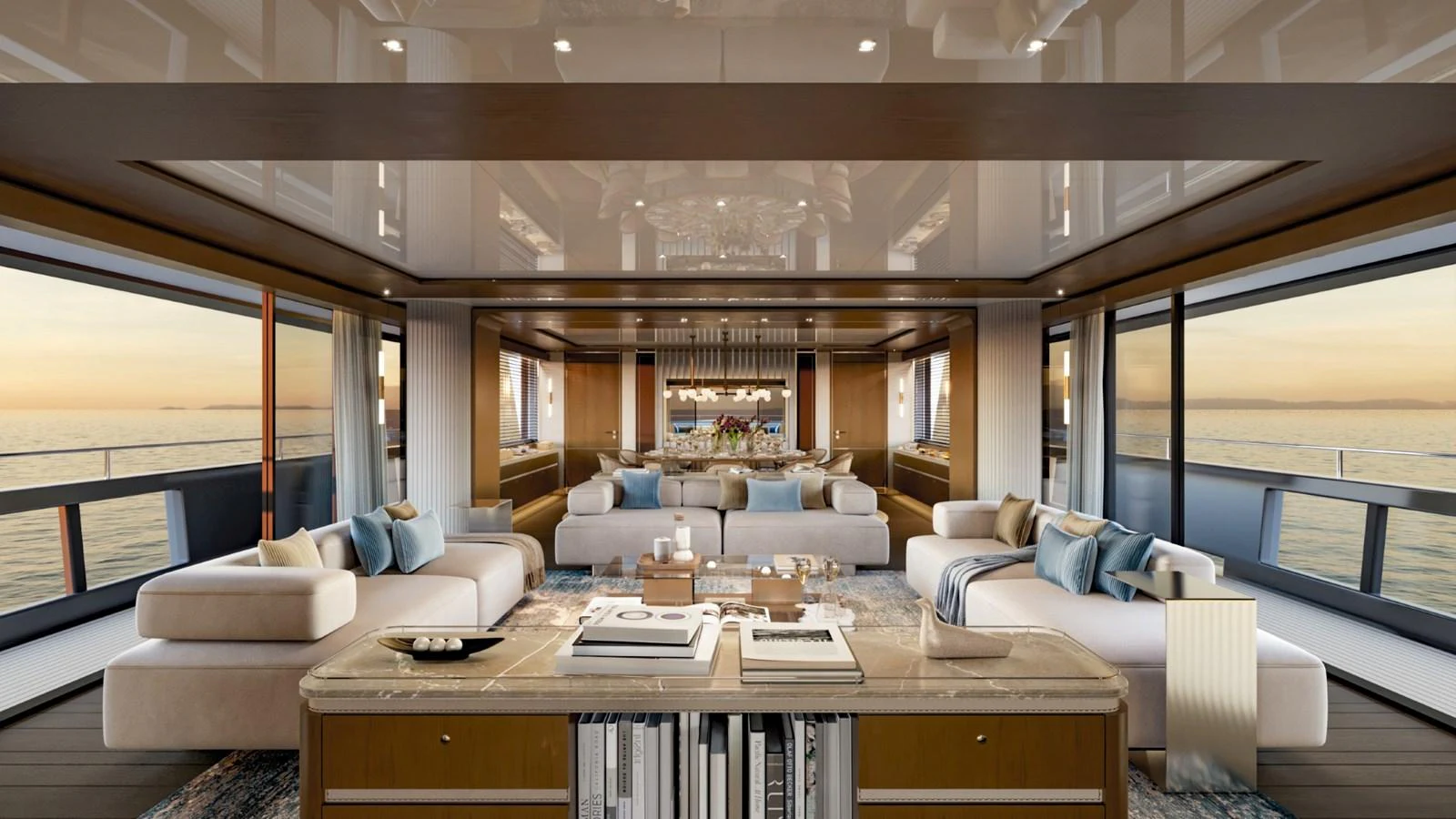 The spacious salon offers panoramic views and luxurious seating arrangements. aboard KINGSHIP 45M GRAND EXPLORER Yacht for Sale