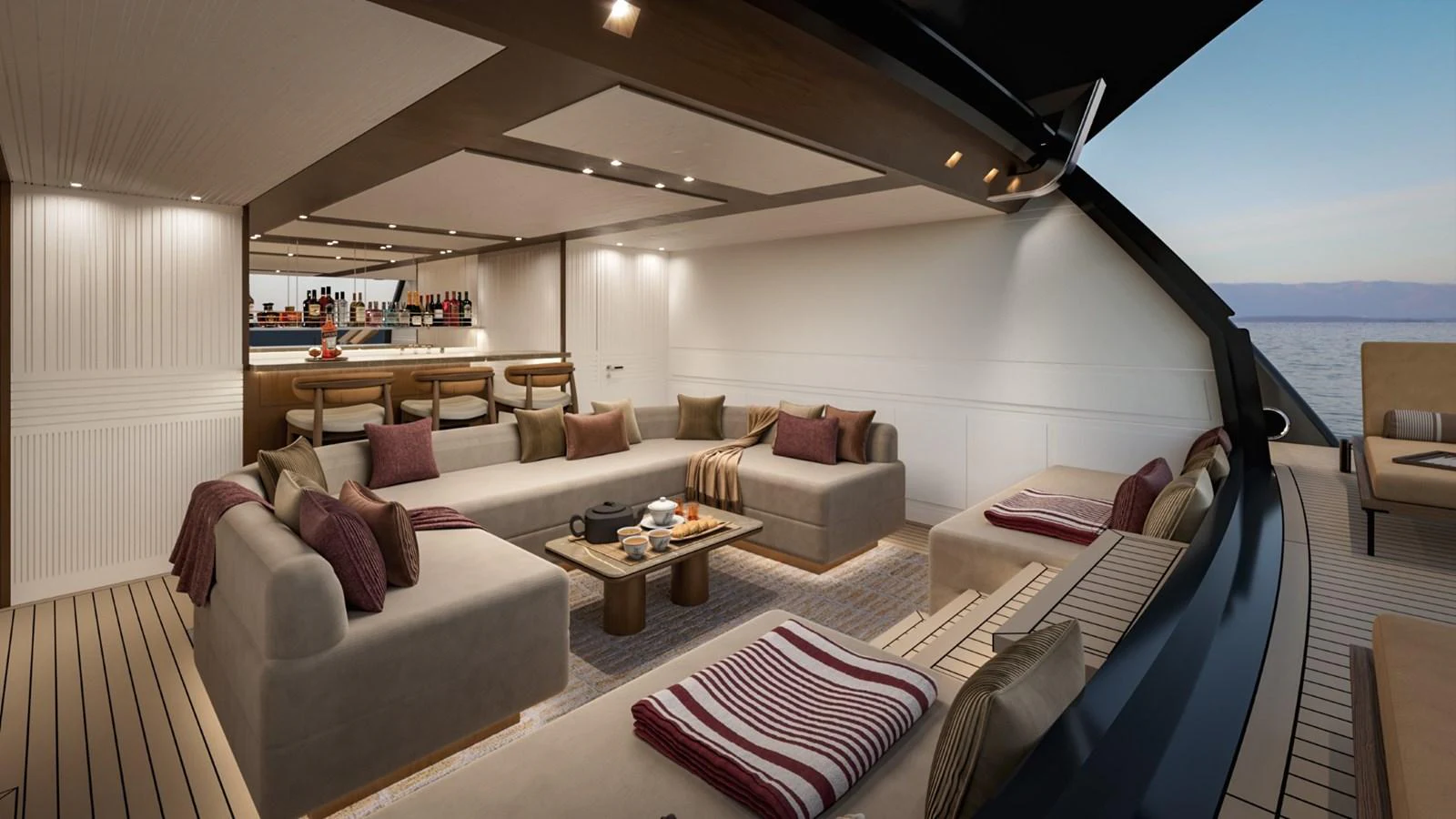 The salon features plush seating and a sophisticated bar area, perfect for relaxation and entertainment. aboard KINGSHIP 45M GRAND EXPLORER Yacht for Sale