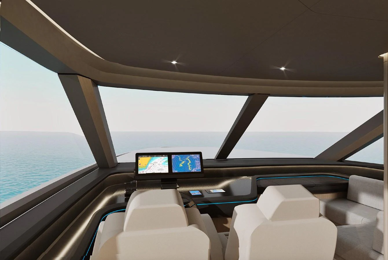 The helm station offers panoramic views and state-of-the-art navigation equipment. aboard G 24 / 03 Yacht for Sale