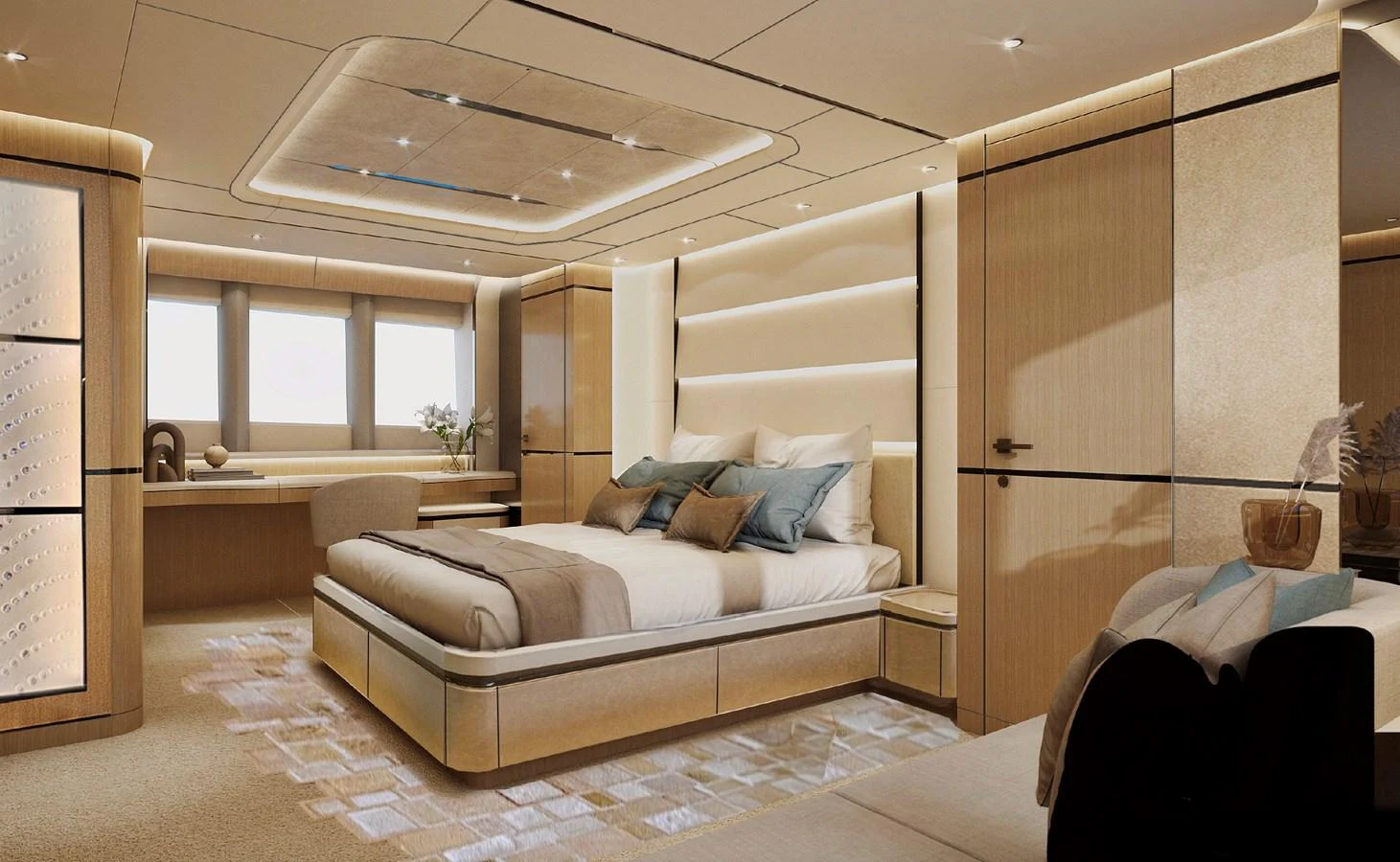 The master stateroom exudes luxury with its spacious layout and elegant design. aboard G 24 / 03 Yacht for Sale