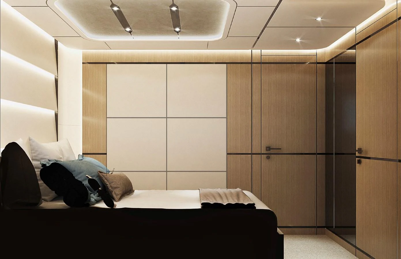 A luxurious stateroom featuring modern design and ambient lighting. aboard G 24 / 03 Yacht for Sale