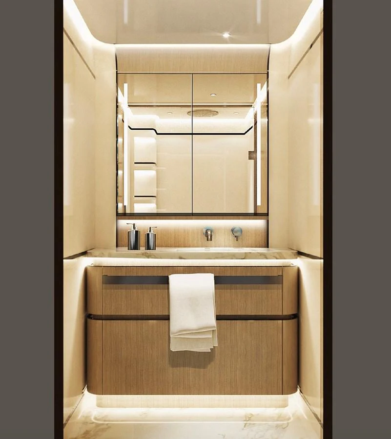 A luxurious bathroom with modern fixtures and elegant lighting. aboard G 24 / 03 Yacht for Sale