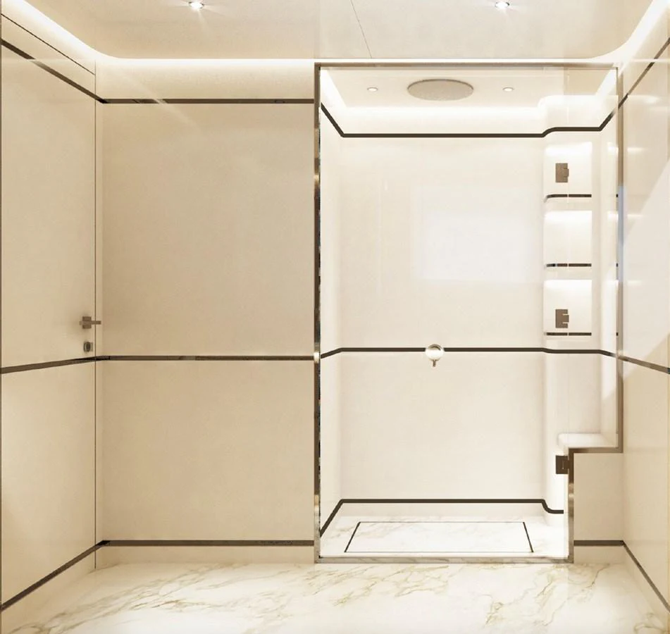 The yacht's bathroom features a sleek, modern design with luxurious finishes. aboard G 24 / 03 Yacht for Sale