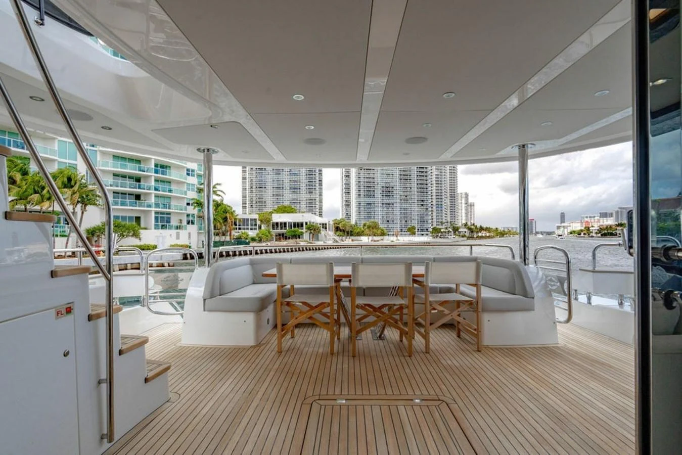 The aft deck offers a spacious and inviting area for outdoor dining and relaxation with a beautiful view of the surroundings. aboard STAR OF THE SEA Yacht for Sale