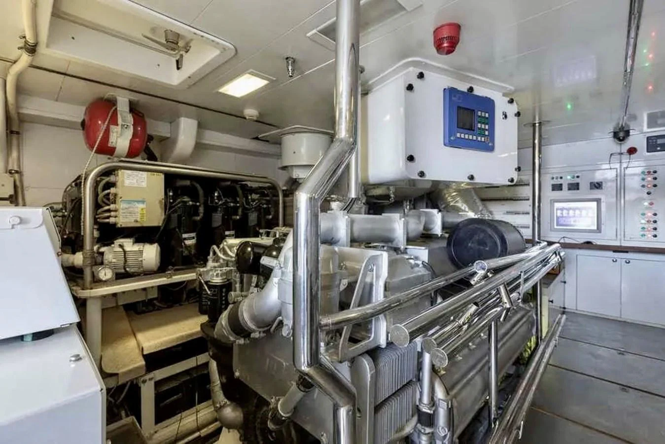 The engine room showcases advanced machinery and control systems. aboard BALANDRAU Yacht for Sale