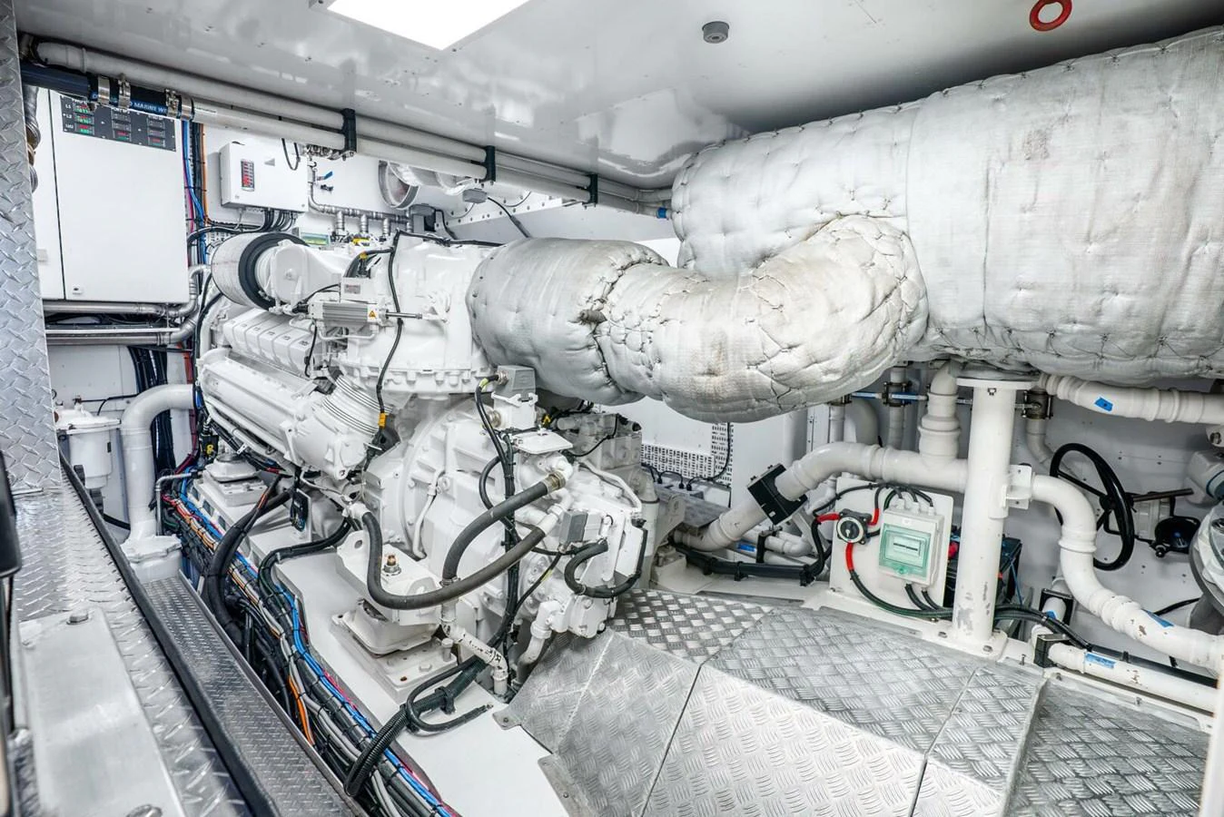 The yacht's engine room showcases powerful machinery and well-organized systems. aboard LADY SADIE Yacht for Sale