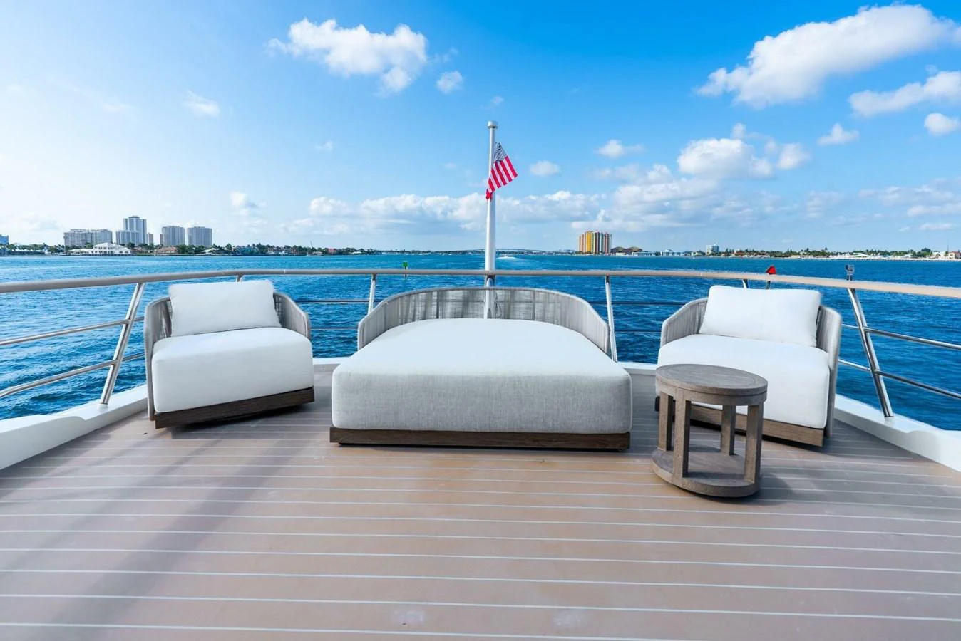 The sundeck offers comfortable seating with stunning ocean views. aboard LADY SADIE Yacht for Sale